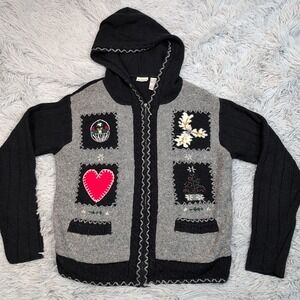 Vintage Northcrest Sweatshirt Womens S Gray Hoodie Wool Blend Pockets Holiday